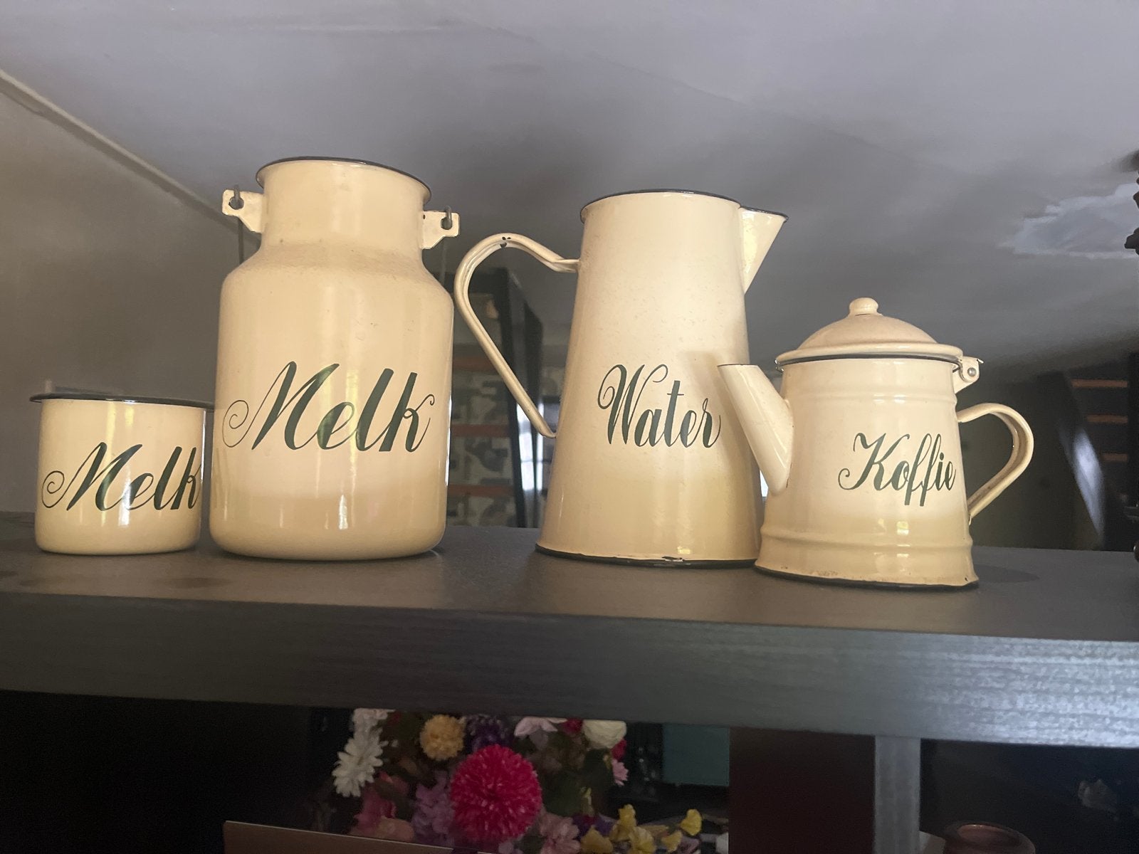 Vintage emaille melk, water en koffie set, Ophalen of Verzenden