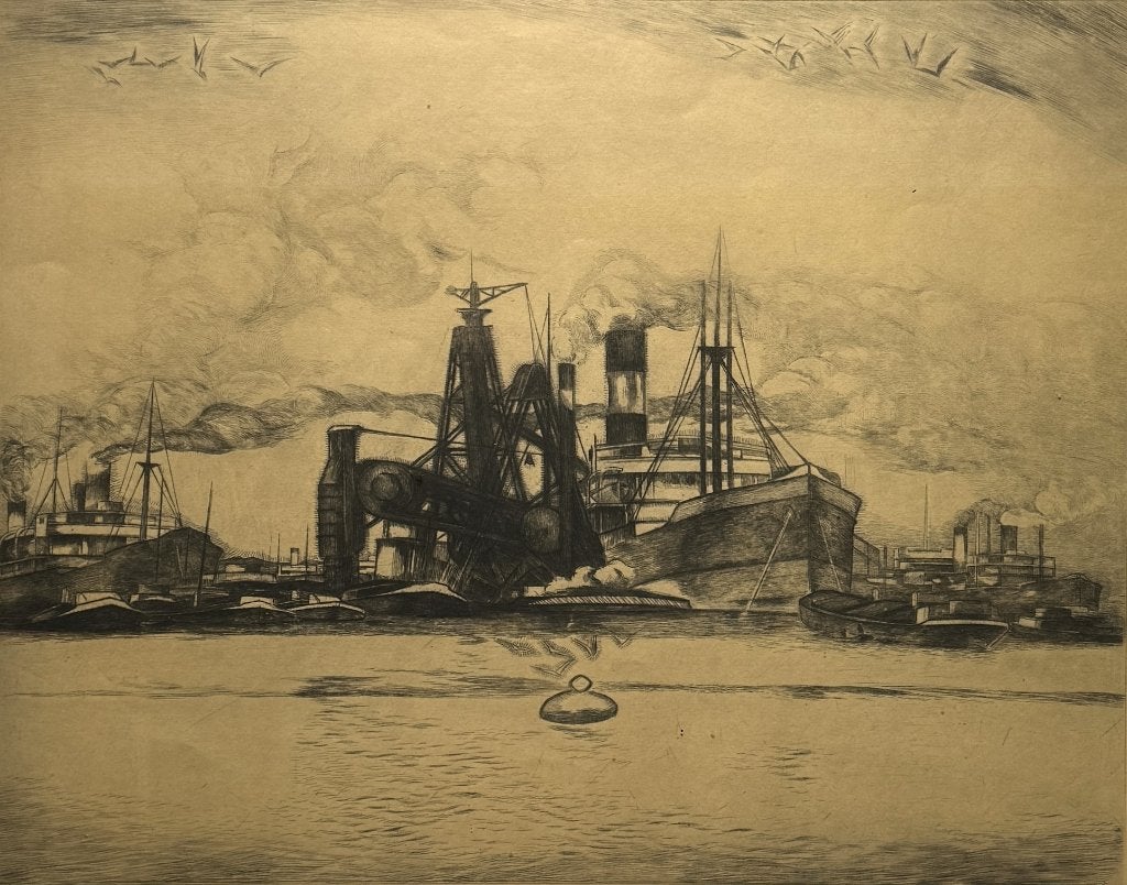 267. Ets, Antoon Derkzen van Angeren – havengezicht, 1928, Ophalen