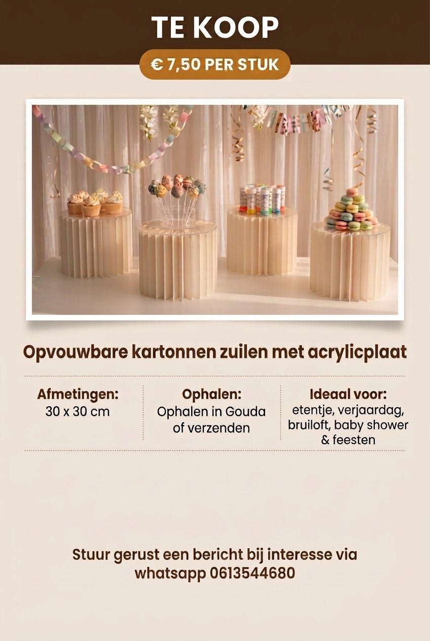 Kleine zuil: 7,50. Zuilen 4 delig: 45,- Grote zuil: 20,-, Ophalen, Nieuw