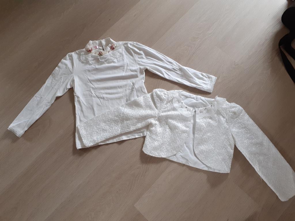 Prachtige bolero met kant+ shirt met parels maat 152, Kinderen en Baby's, Kinderkleding | Maat 152, Ophalen of Verzenden, Zo goed als nieuw