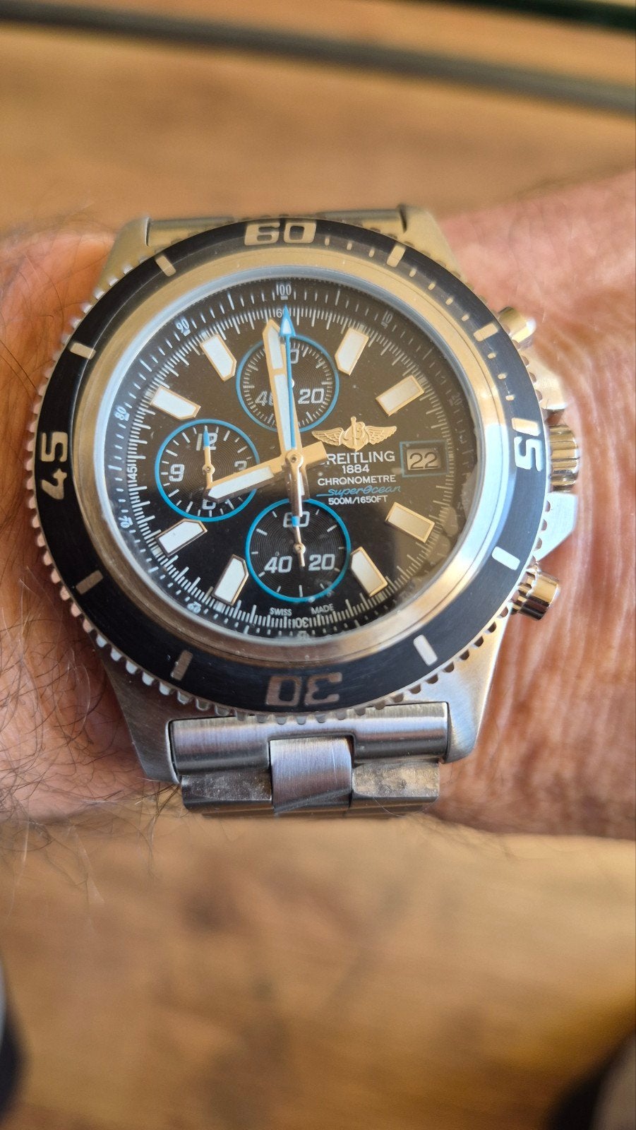 Breitling Superocean Chrono Abbys Blue, Sieraden, Tassen en Uiterlijk, Horloges | Heren, Staal, Staal, Breitling, Polshorloge