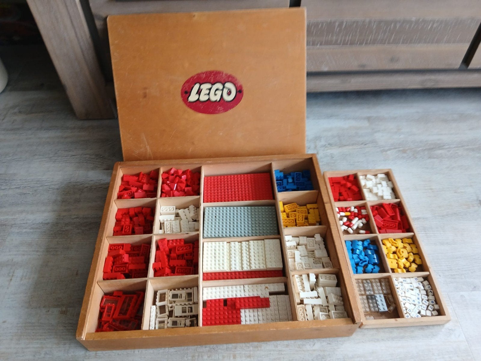 Vintage LEGO houten kist met diverse bouwstenen, Ophalen, Gebruikt, Lego, Losse stenen