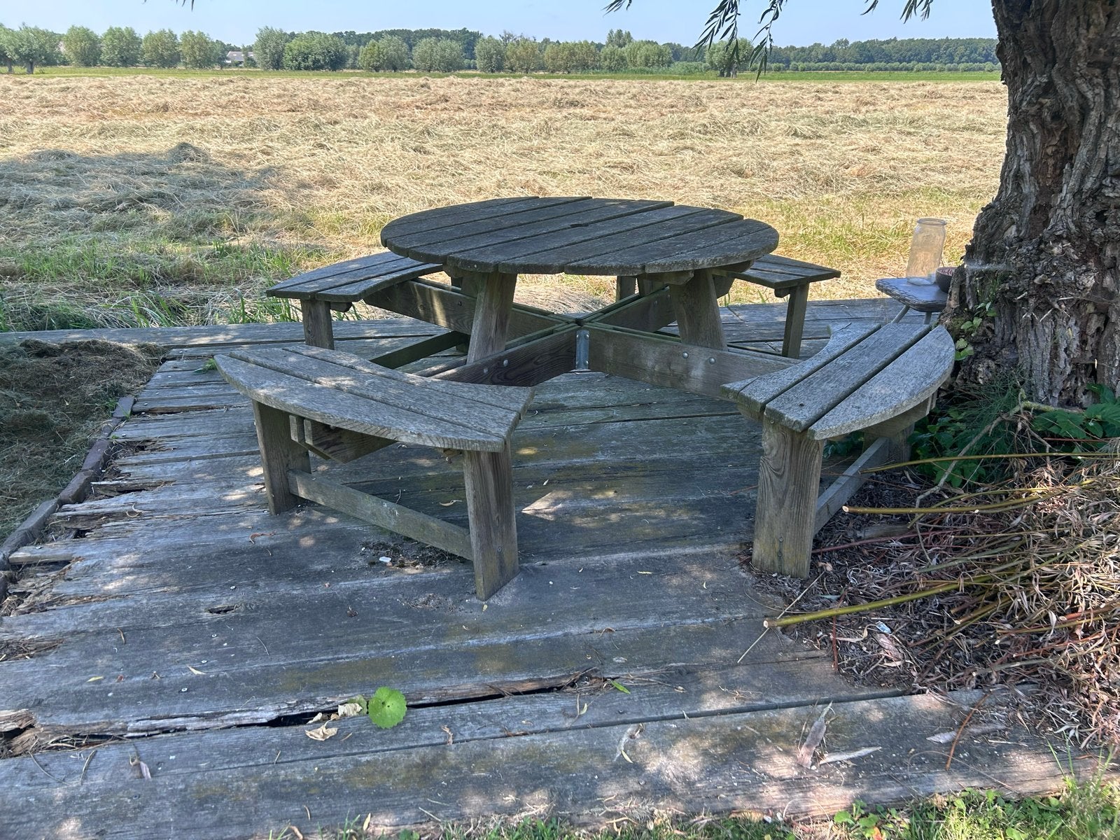 Robuuste houten picknicktafel, Ophalen, Gebruikt, Rond, Hout