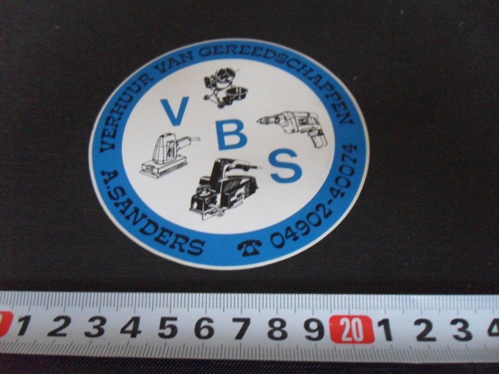 sticker valkenswaard VBS a sanders verhuur gereedschappen, Ophalen of Verzenden, Zo goed als nieuw