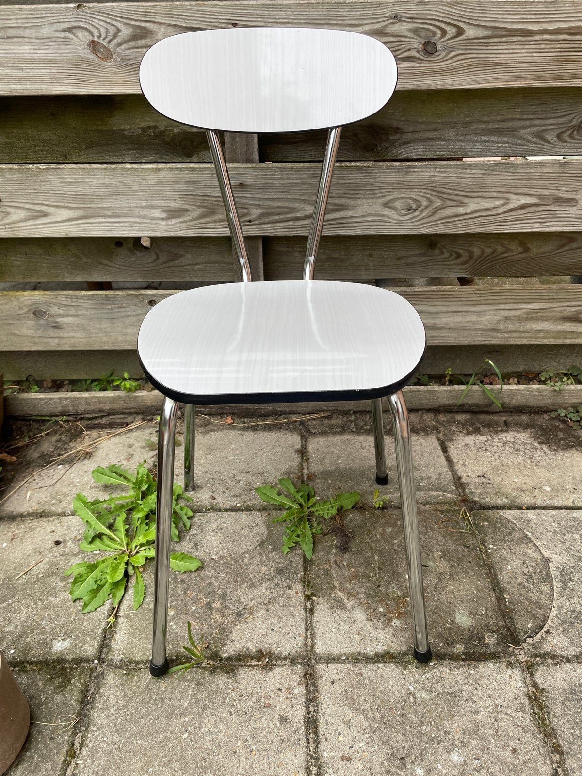 Formica stoel vintage, Kunststof, Gebruikt, Wit, Ophalen of Verzenden