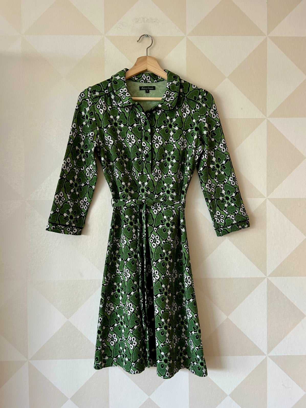 King Louie Dress jurk groen retro S/36 zgan, Ophalen of Verzenden, Zo goed als nieuw, Maat 36 (S), Boven de knie