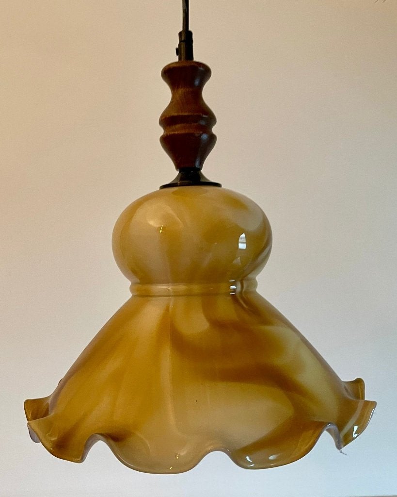 Glazen hanglamp, Huis en Inrichting, Lampen | Hanglampen, Ophalen, Zo goed als nieuw, Glas, Minder dan 50 cm