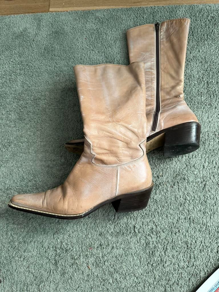 Leren cowboylaarzen beige maat 37, Kleding | Dames, Schoenen, Hoge laarzen, Beige, Nieuw, Ophalen of Verzenden