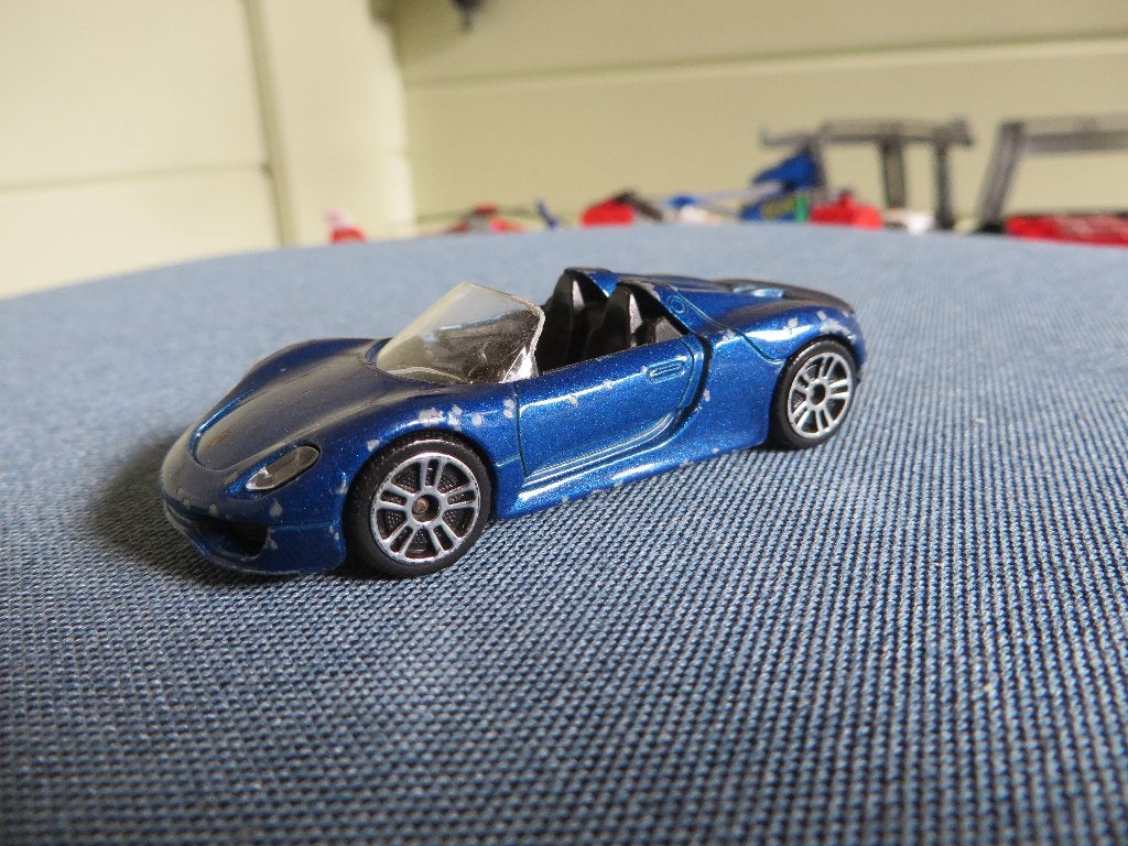 Majorette Porsche 918 Spyder blauw, Ophalen of Verzenden, Gebruikt, Auto