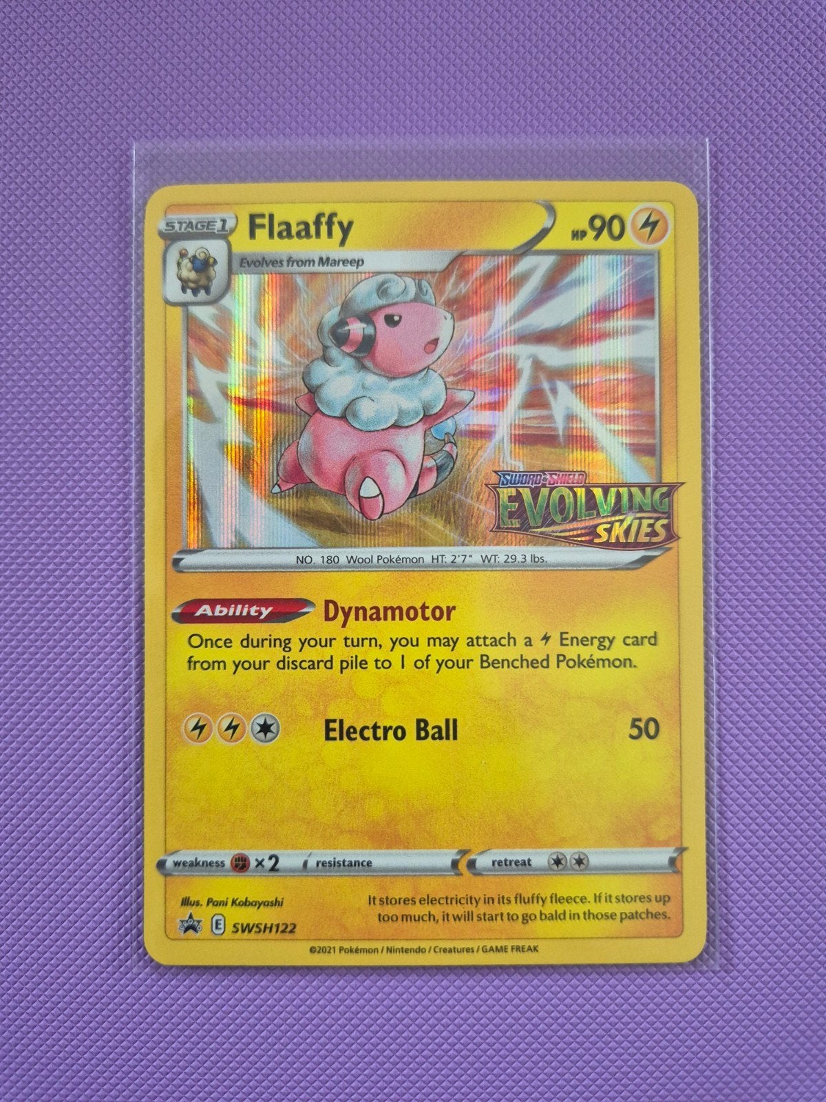 Pokémon Sword & Shield: Flaaffy + Evolving Skies Stamp - NM, Ophalen of Verzenden, Zo goed als nieuw, Losse kaart, Foil