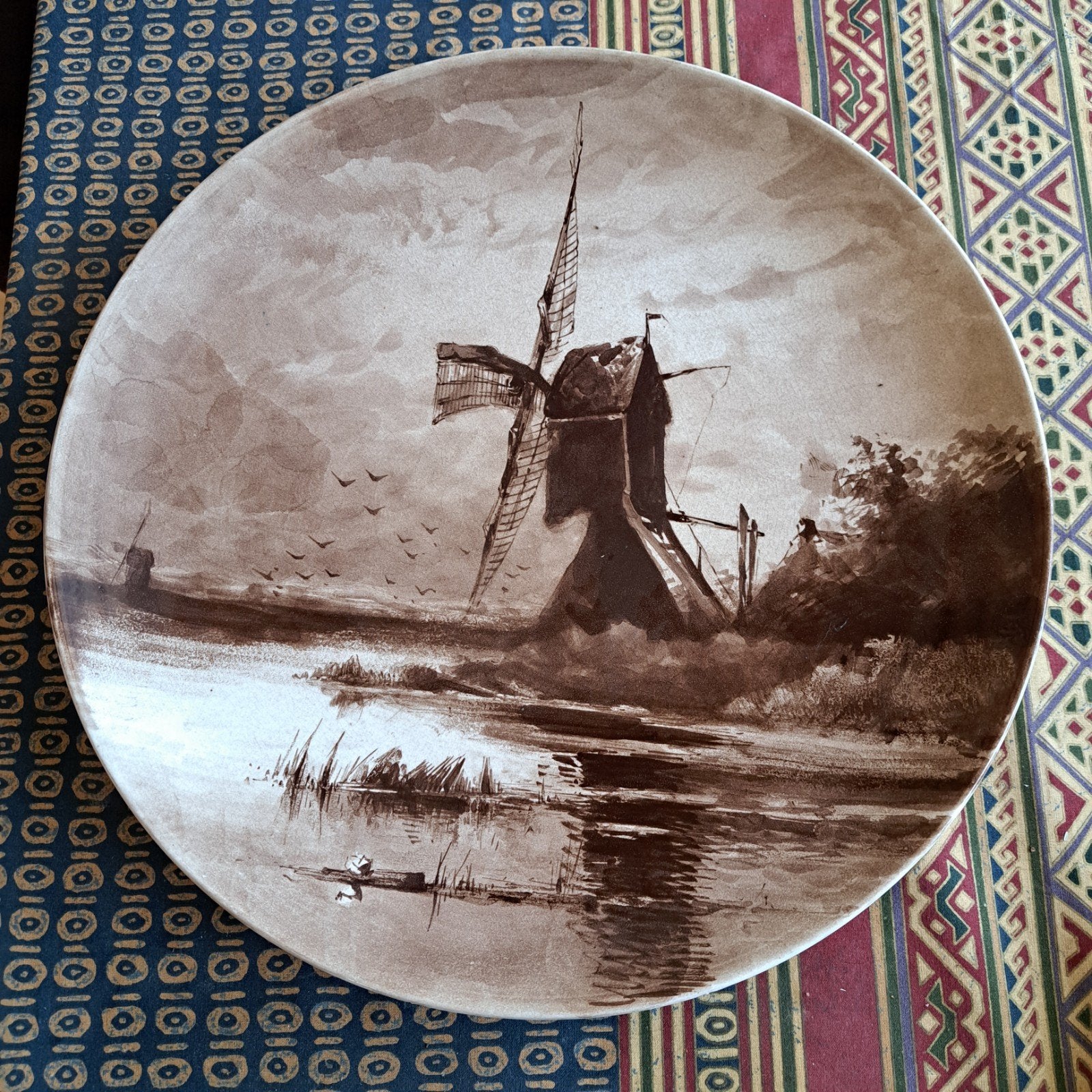 Antiek wandbord Société Céramique - Hollandse molen, Ophalen