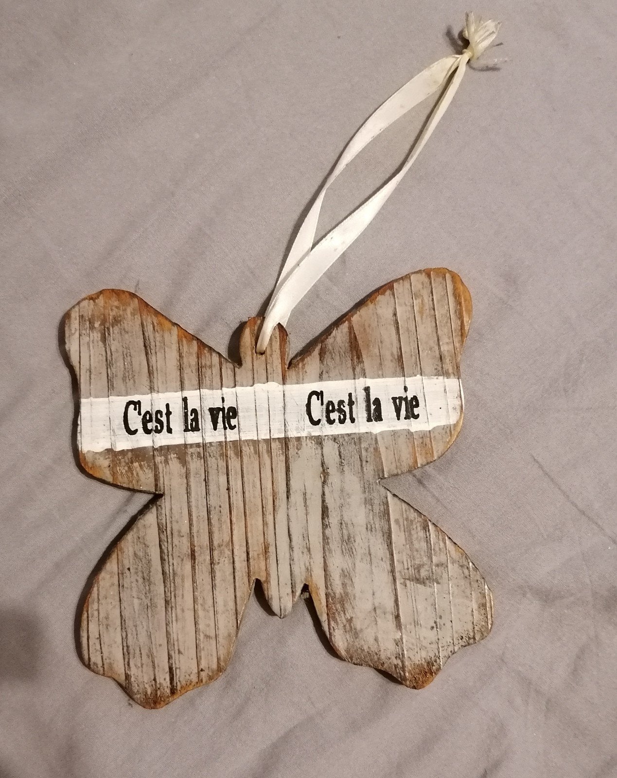 Houten vlinder decoratie 'C'est la vie' - Rustieke stijl, Hout, Gebruikt, Ophalen of Verzenden, Landelijk