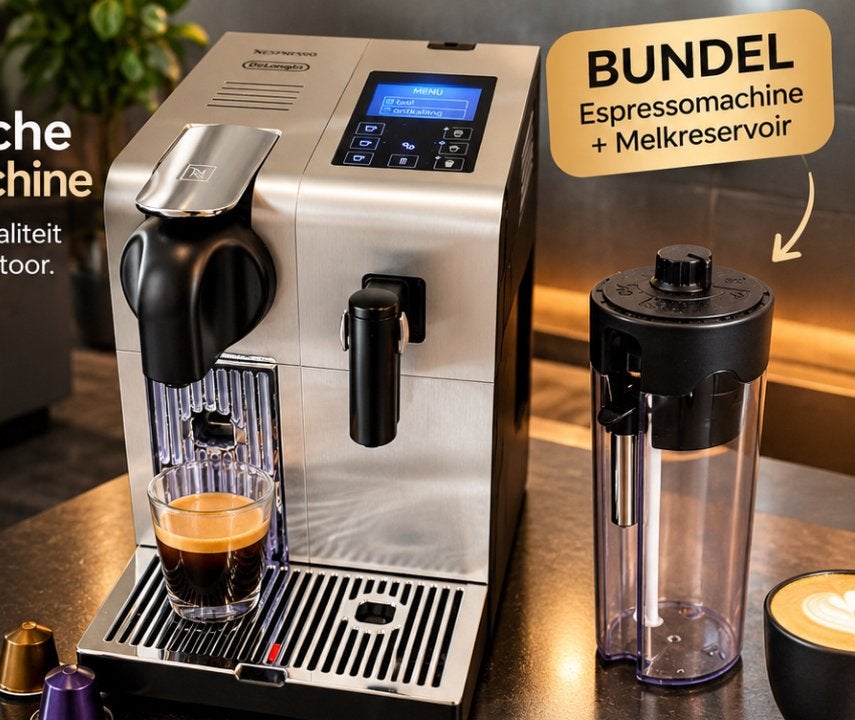 Nespresso De'Longhi Espressomachine + Melkreservoir, Espresso apparaat, Ophalen of Verzenden, Zo goed als nieuw, 1 kopje