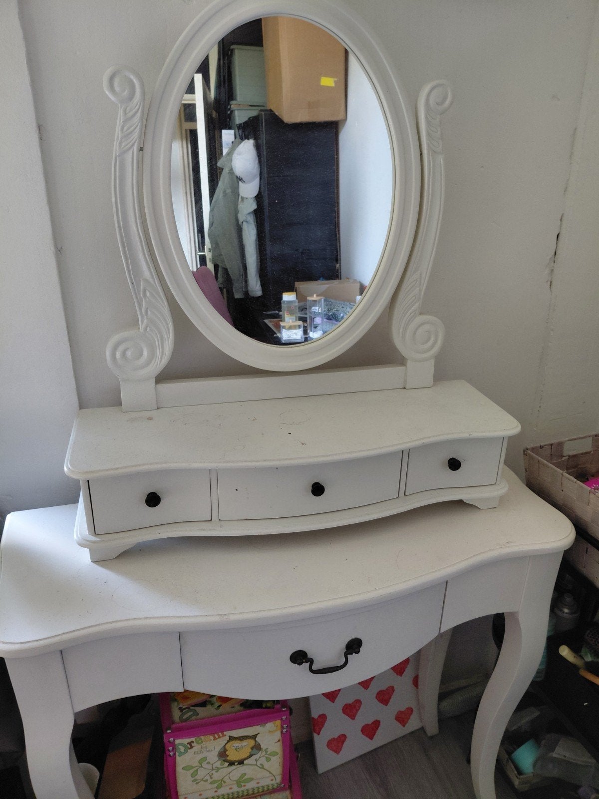 Witte kaptafel met spiegel en lades, Ophalen, Gebruikt, 100 tot 150 cm, 50 tot 100 cm