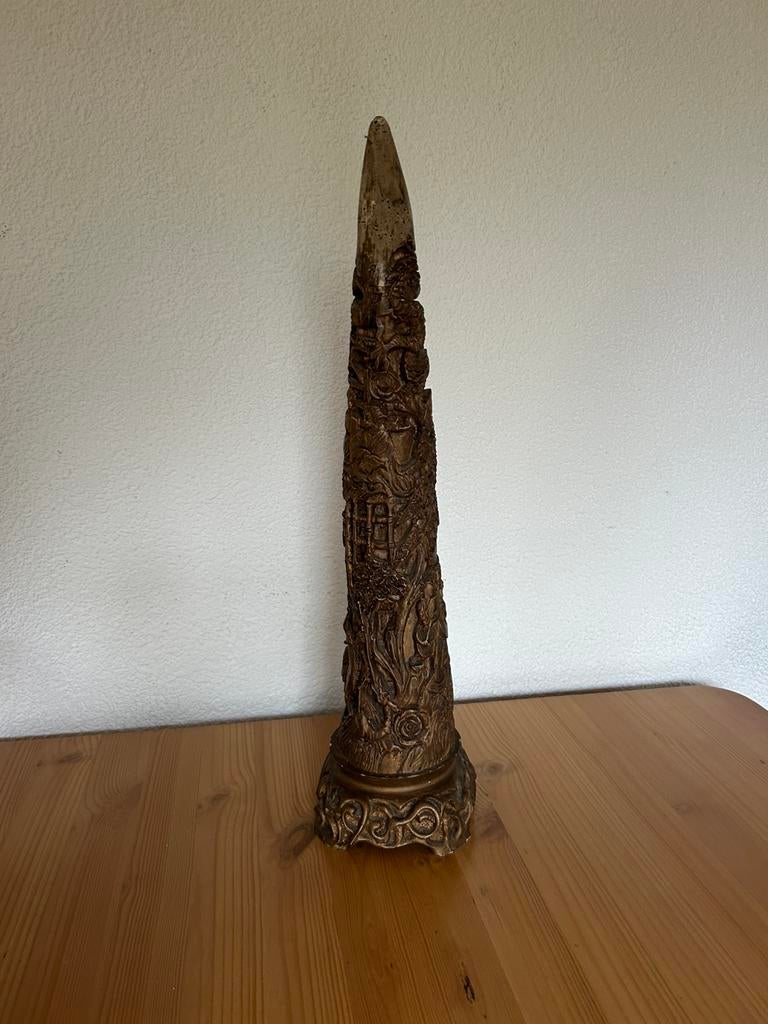 Oude olifantstand van imitatie ivoor (goud/bronskleur), Ophalen of Verzenden