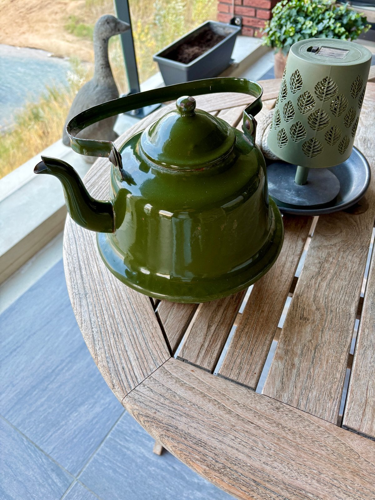 Vintage Groene Emaille Waterketel - Klassiek Design, Antiek en Kunst, Ophalen
