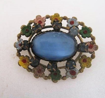 Antieke Tsjechische broche grote lichtblauwe middensteen, Ophalen, Overige materialen, Broche