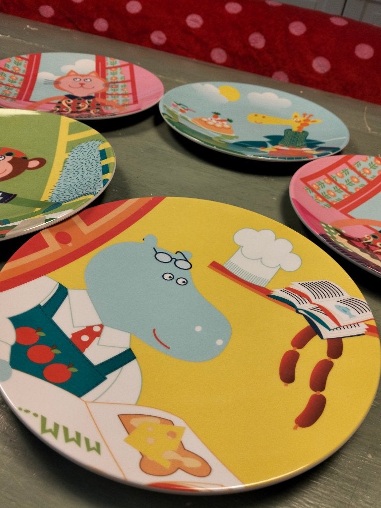 5 melamine borden, Ophalen of Verzenden, Gebruikt