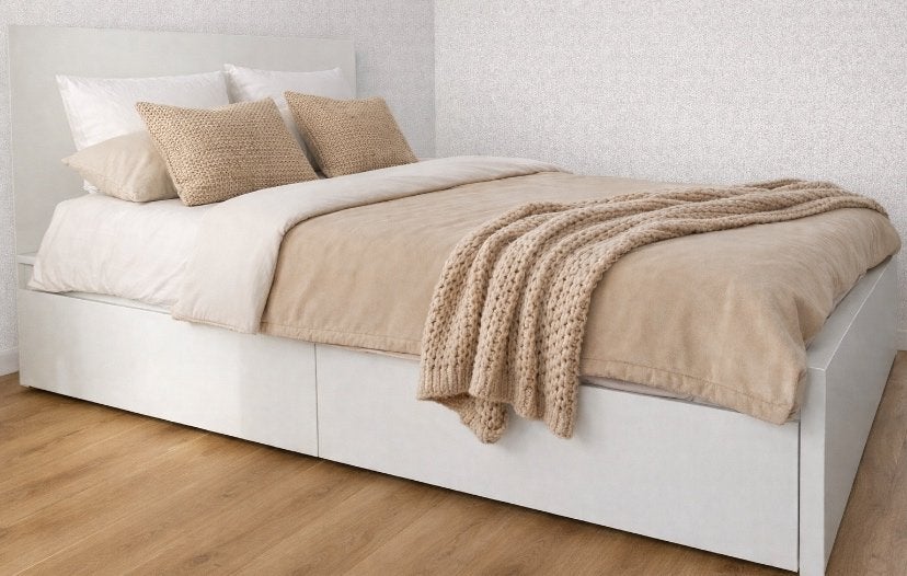 TEAB Ikea malm bed met lades 140x200, Ophalen, Eenpersoons, Wit, 140 cm