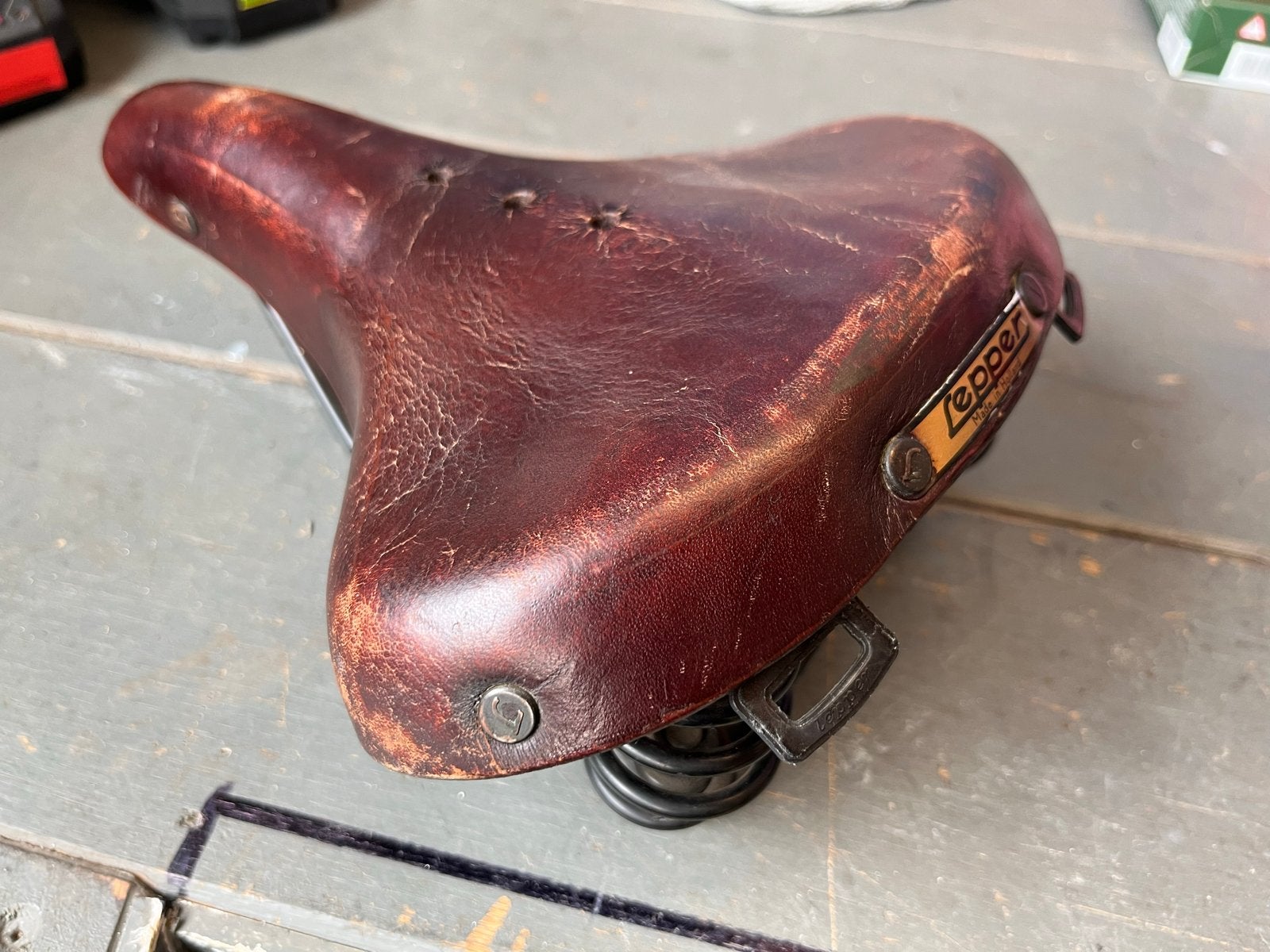 Lepper Leren Fietszadel met Veren - Vintage Bruin, Gebruikt, Leer, Ophalen of Verzenden, Zadel