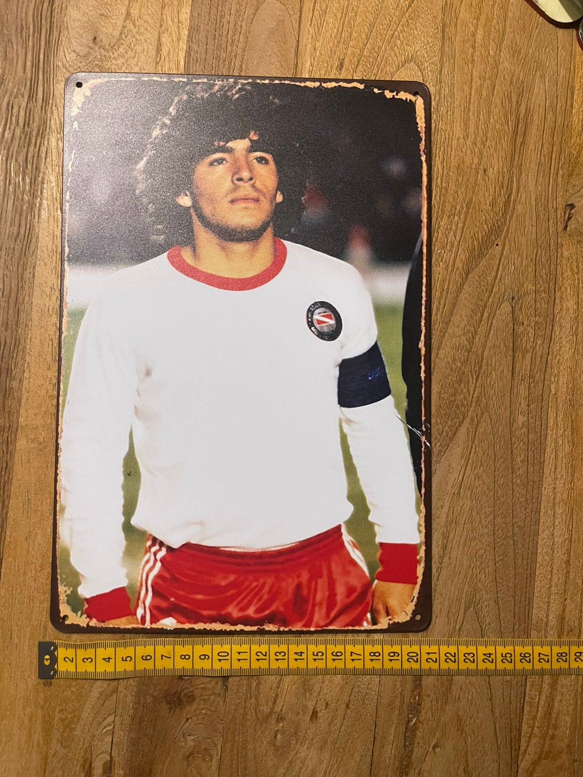 Diego Maradona Rookie metalen bord 30 x 20 cm, Ophalen of Verzenden, Zo goed als nieuw, Meerdere stickers