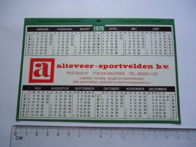 sticker 1979 Dalfsen ALTEVEER sportvelden kalender retro, Ophalen of Verzenden, Zo goed als nieuw
