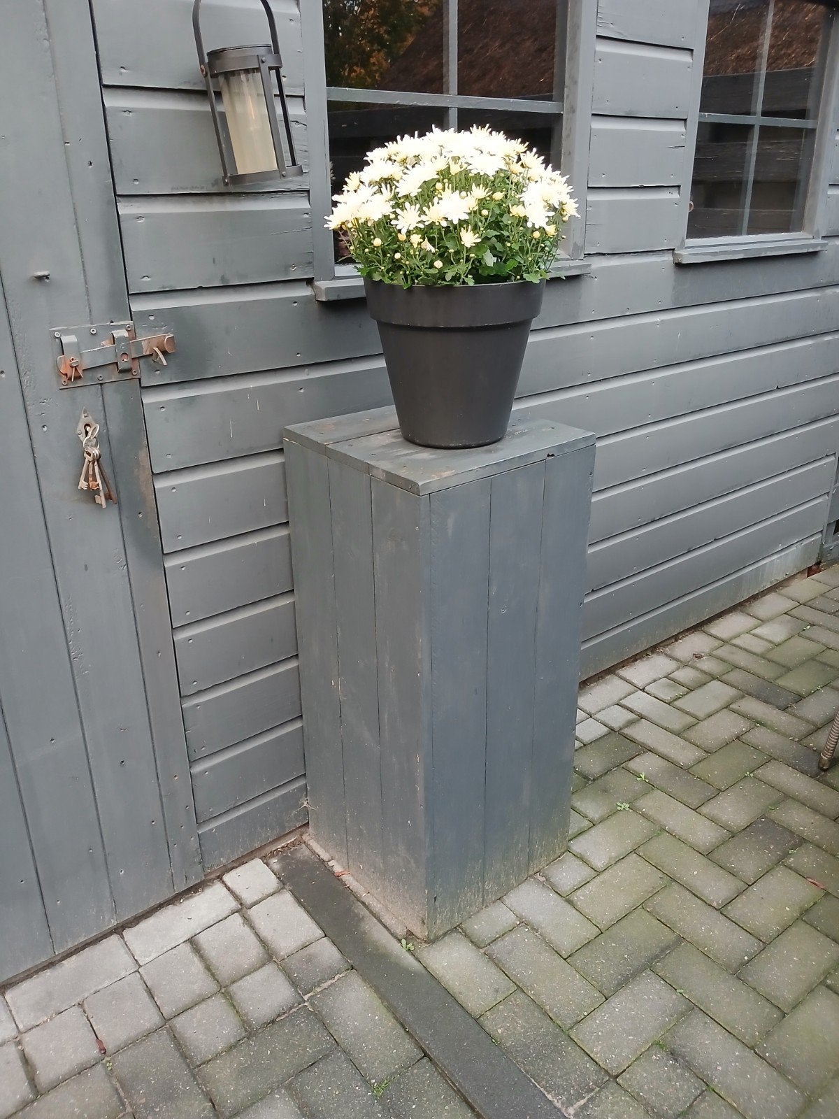 Houten plantenbak/zuil voor buiten, Gebruikt, Minder dan 60 cm, Vierkant, Ophalen of Verzenden