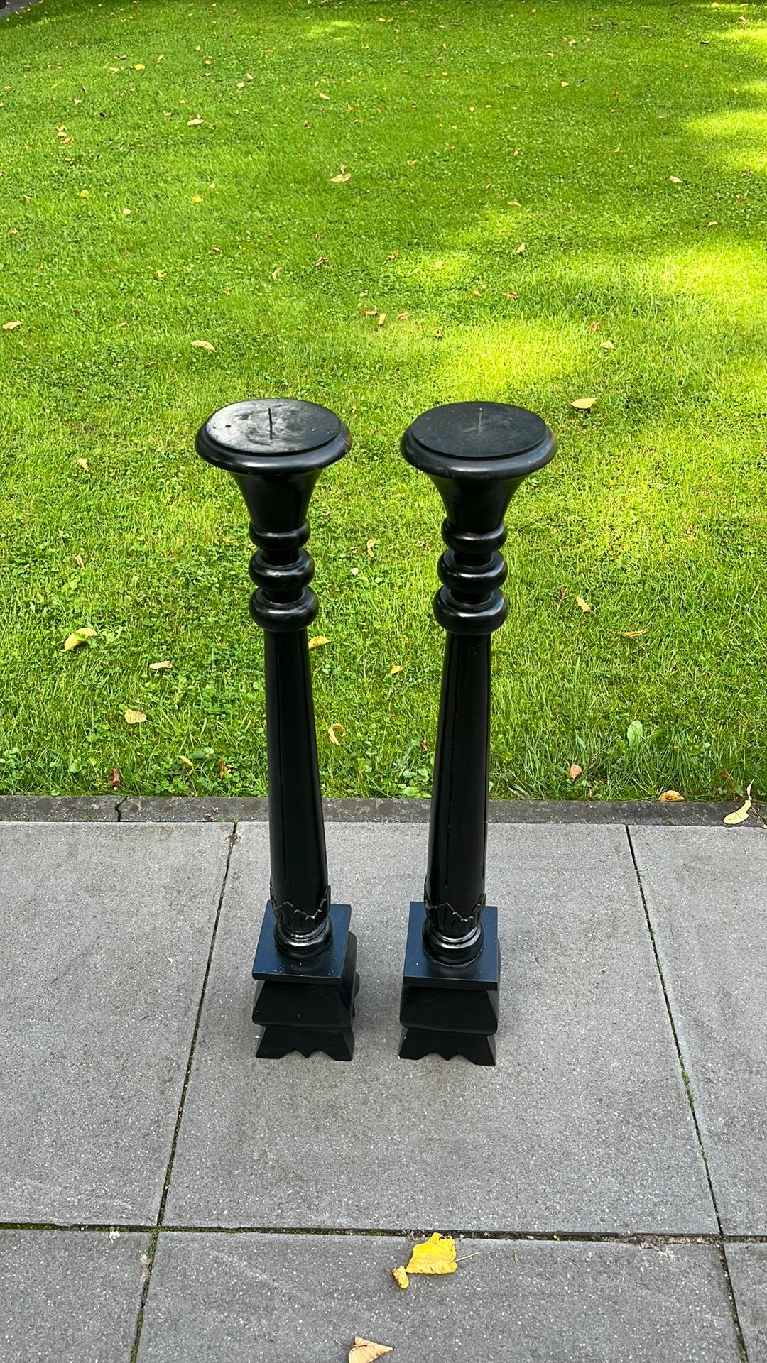 Twee houten hoge kandelaars 80 cm, Ophalen of Verzenden, Zo goed als nieuw