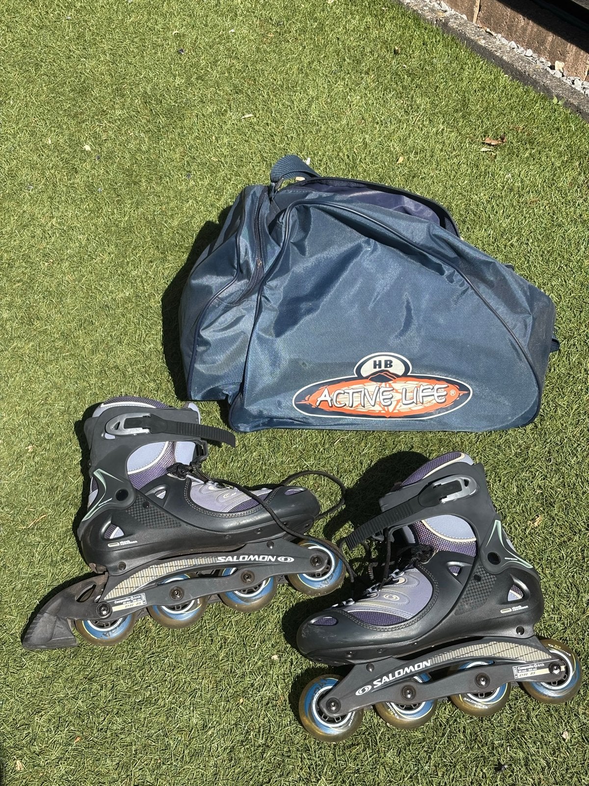 Salomon inline skates (maat 42.5) met tas en bescherming, Ophalen, Gebruikt, Dames