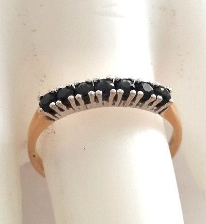Prachtige vintage 14K gouden rring met 7 Saffieren (21), Sieraden, Tassen en Uiterlijk, Ringen, Ophalen, Dame, Goud, Goud