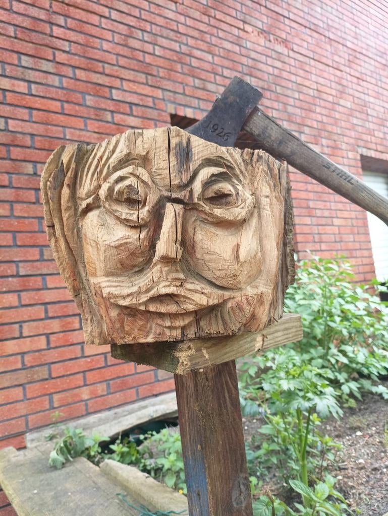 Unieke handgesneden houten sculptuur van Albert Einstein, Antiek en Kunst, Ophalen of Verzenden