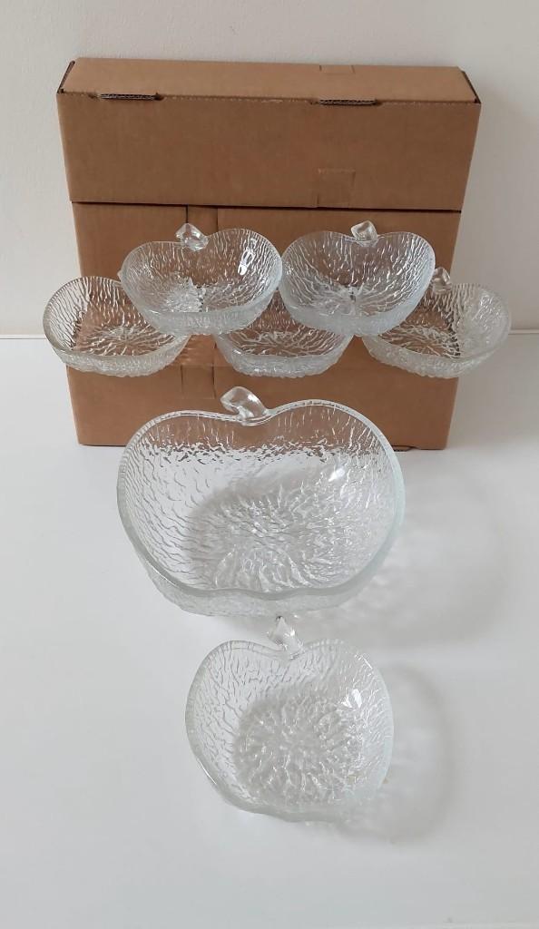 Vintage glazen schalen set appelvorm 7-delig 70 retro, Eu, Eu, Ophalen of Verzenden, Overige stijlen