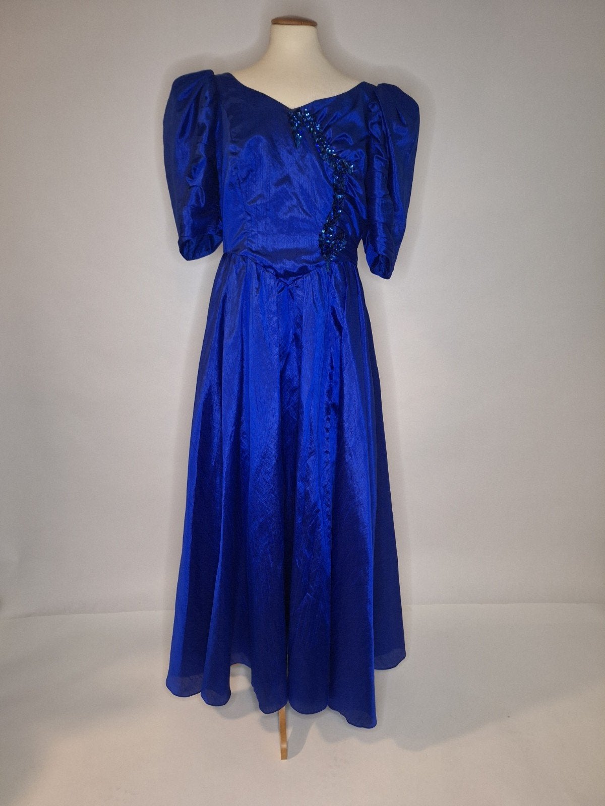 Koningsblauwe Jurk met Pofmouwen, Blauw, Maat 42/44 (L), Ophalen of Verzenden, Onbekend