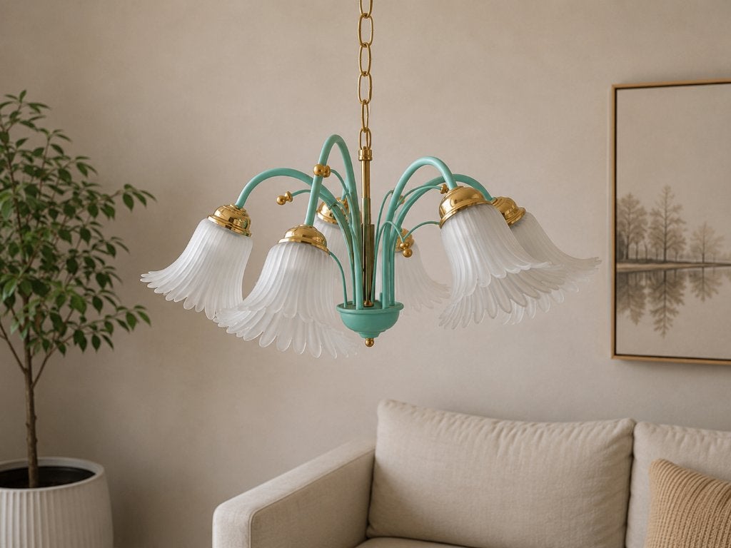 Mint groene en gouden plafondlamp, Ophalen, Gebruikt, 50 cm, Plafondlamp