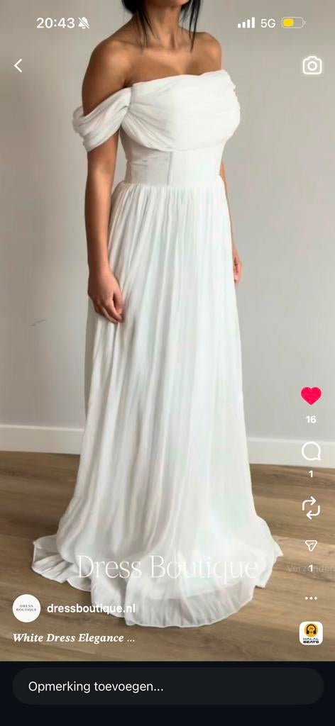 Wit jurk off shoulder, Ophalen of Verzenden, Zo goed als nieuw, Wit, Trouwjurk