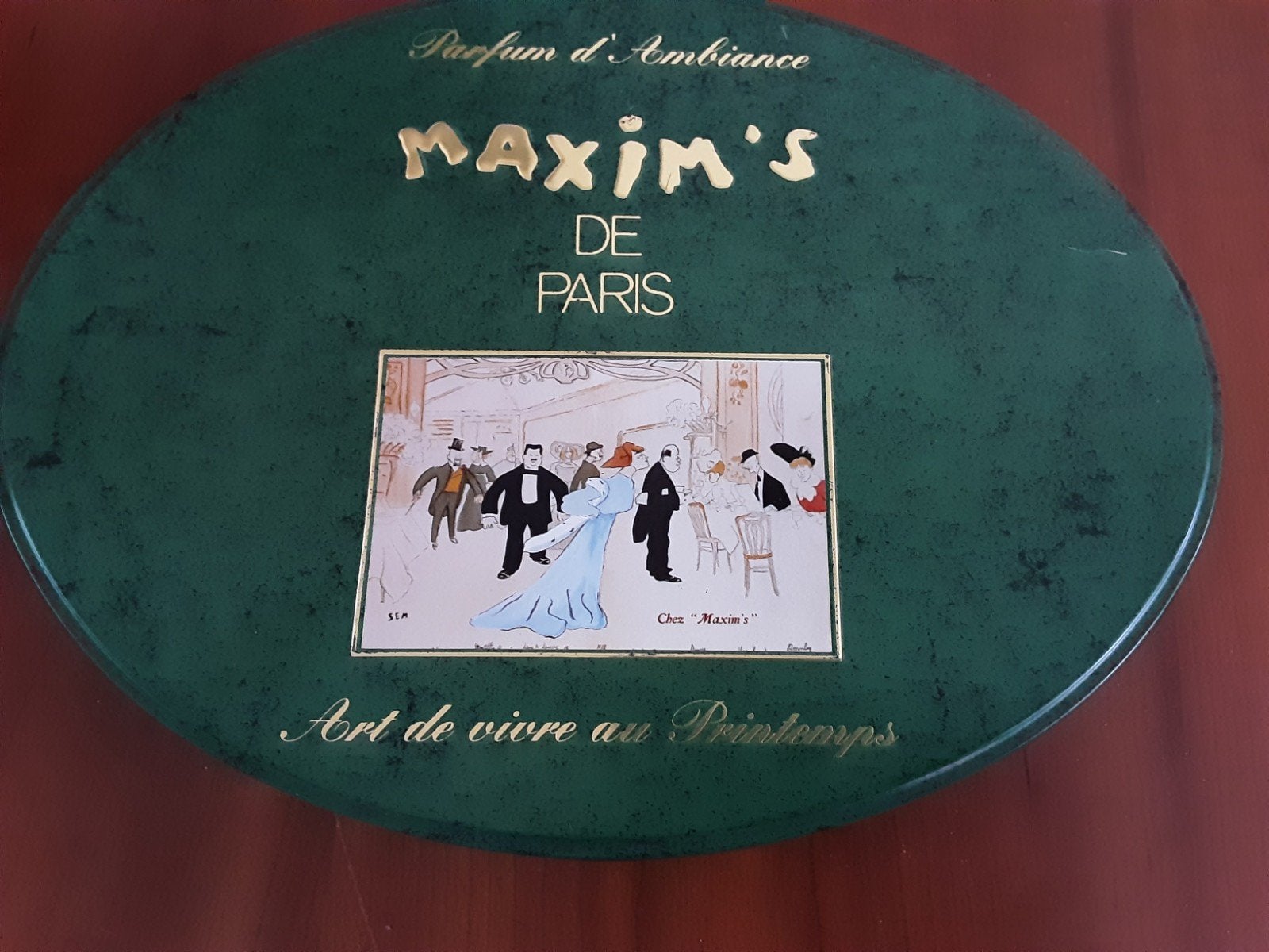 Ovaal blik Maxim's de Paris Parfum d'Ambiance 30x24x9cm, Ophalen of Verzenden, Overige