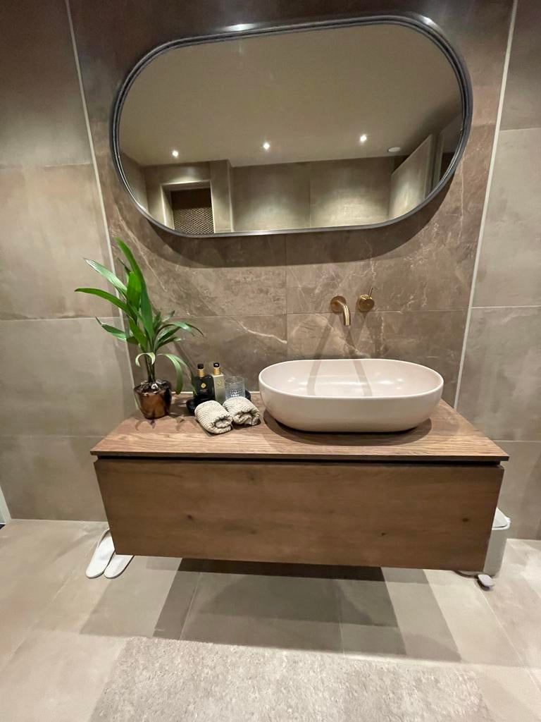 INK fineer chocolate onderkast greeploos 1200x450x400, Huis en Inrichting, Badkamer | Badkamermeubels, Nieuw, Wastafelkast, Minder dan 100 cm