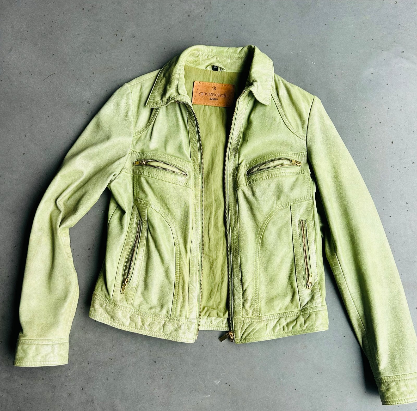 Goosecraft Leren Jas Maat XL - Lichtgroen, Ophalen of Verzenden, Gedragen, Maat 46/48 (XL) of groter, Groen
