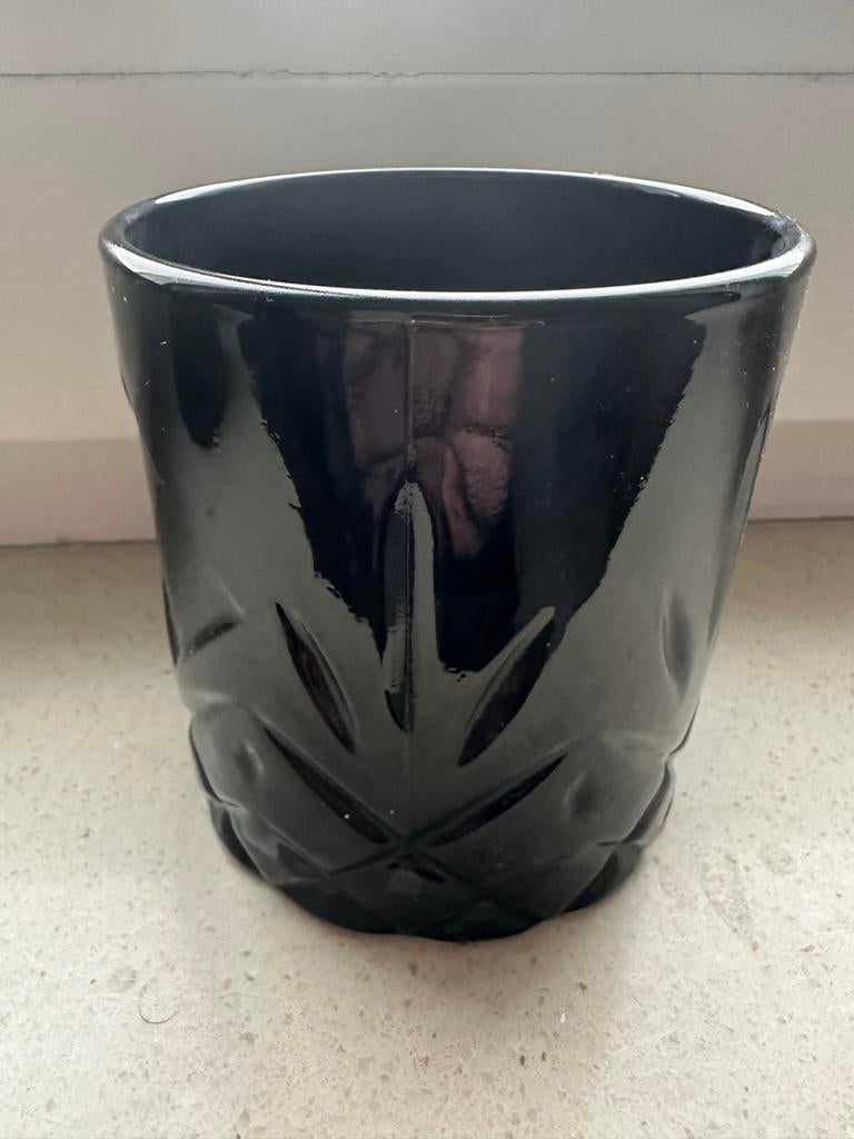 Zwarte bloempotjes met patroon, set van 2, Gebruikt, Rond, Binnen, Ophalen of Verzenden