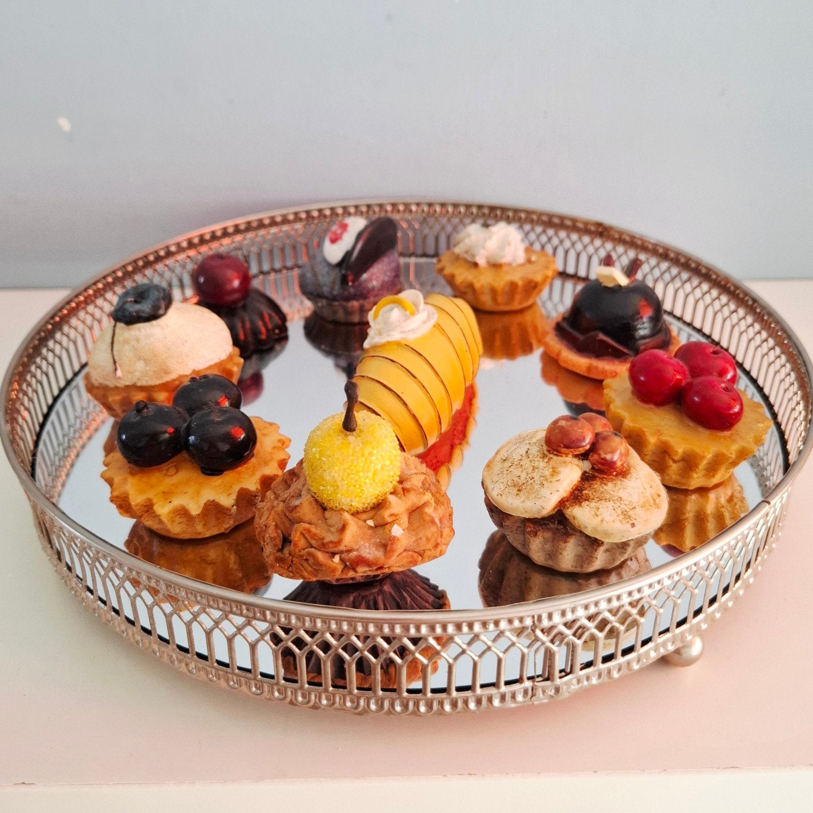 Set van 10 decoratieve mini gebakjes, Meerkleurig, Overige stijlen, Onbekend, Kunststof