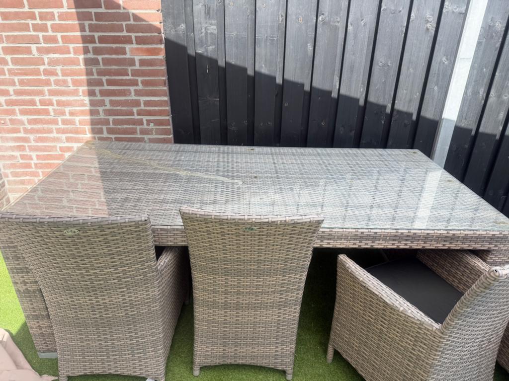 tuinset en bloembakken, Ophalen of Verzenden, Zo goed als nieuw, Eettafel
