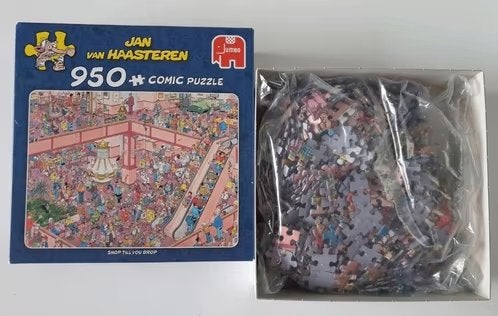 Jan van Haasteren puzzel 950 _ Shop till you drop _ Jumbo, Ophalen of Verzenden, 500 t/m 1500 stukjes, Zo goed als nieuw, Legpuzzel