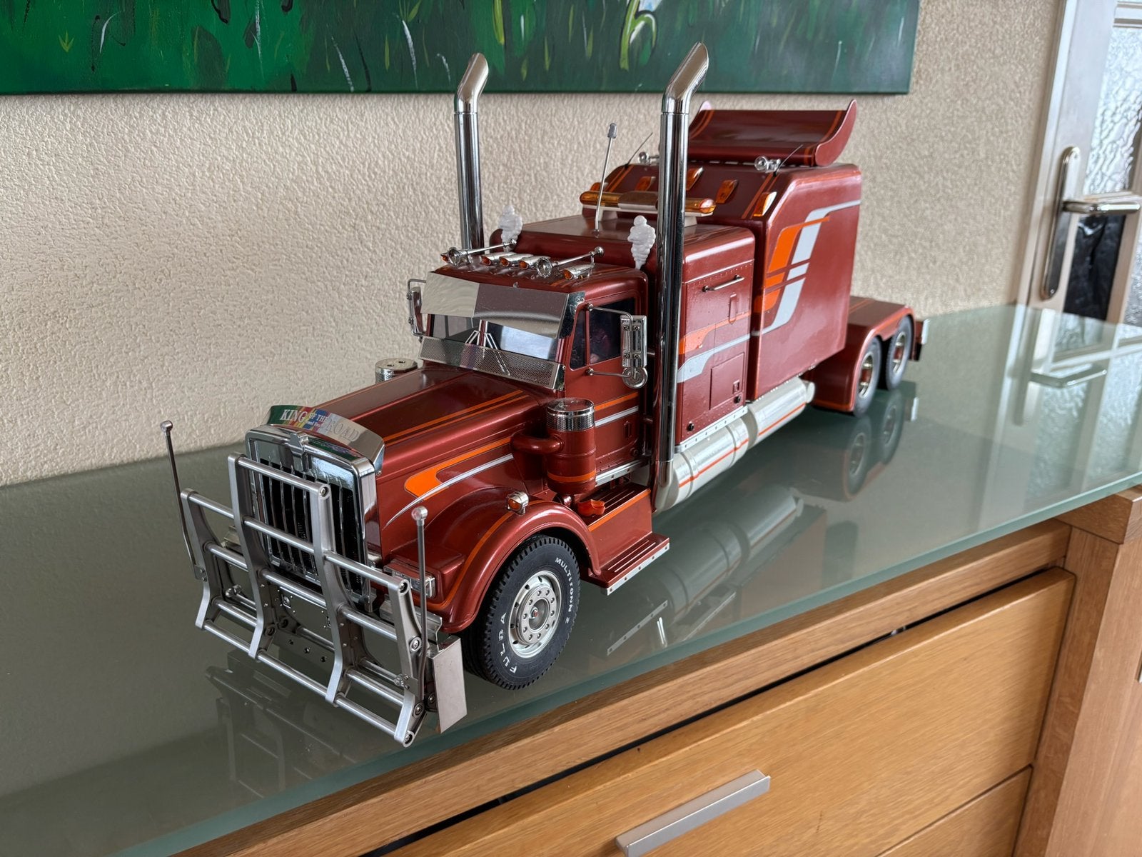 Tamiya 1/14 Grand Hauler Dubbele Cabine Veel Verlichting., Schaal 1:14, Zo goed als nieuw, Auto onroad, Ophalen