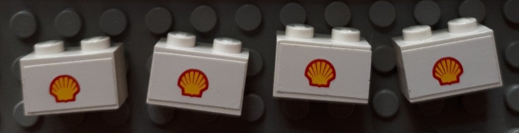 3004pb105 (1) white 4x Brick 1 x 2 with Small Shell Logo, Ophalen of Verzenden, Gebruikt