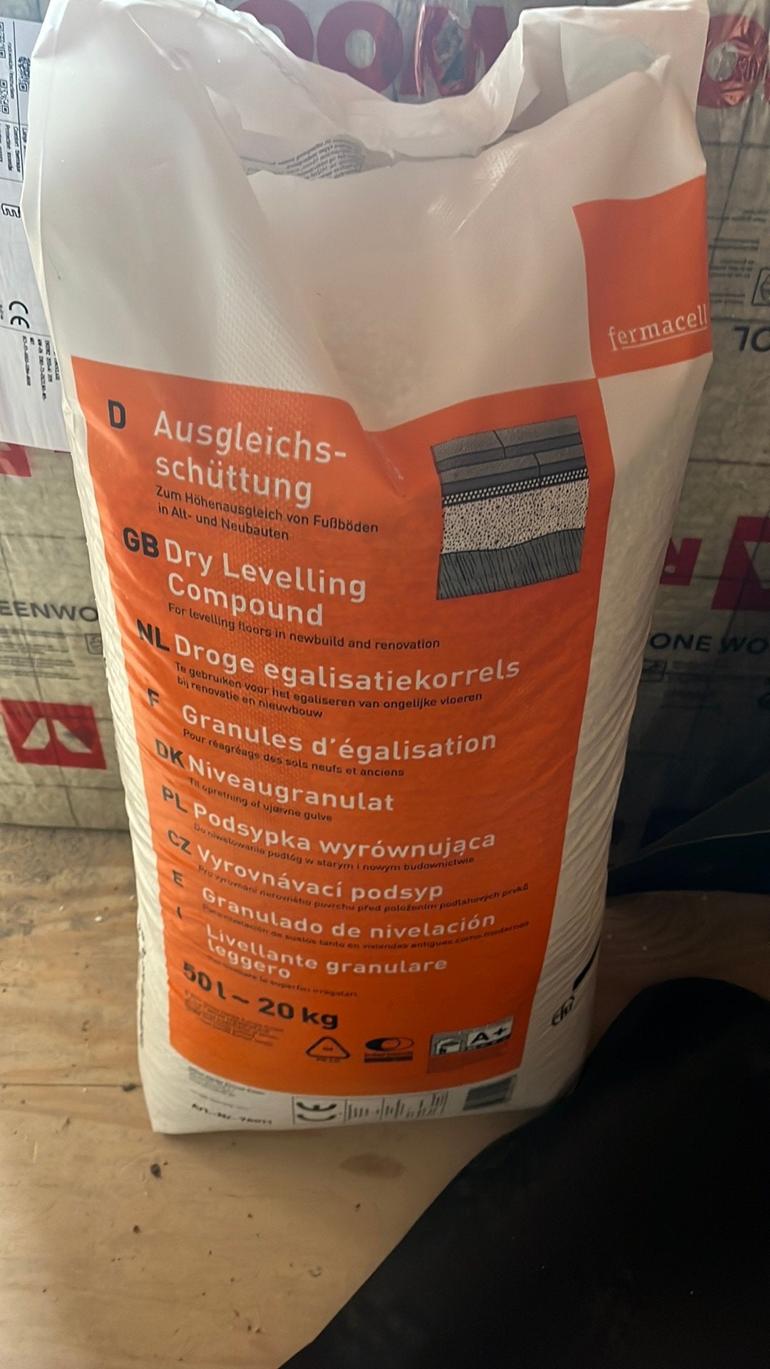 Fermacell droge egalisatie korrels 50l 20kg, Doe-het-zelf en Verbouw, Ophalen, Nieuw