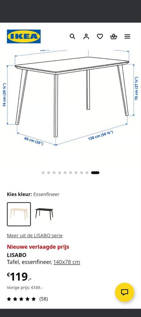 IKEA Lisabo eettafel met Tobias eetkamerstoelen, Ophalen, Gebruikt, Overige houtsoorten, 100 tot 150 cm