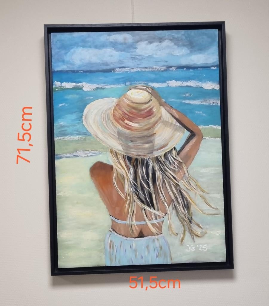 Schilderij 'Vrouw aan Zee' - Eigen Werk, Antiek en Kunst, Kunst | Schilderijen | Modern, Ophalen