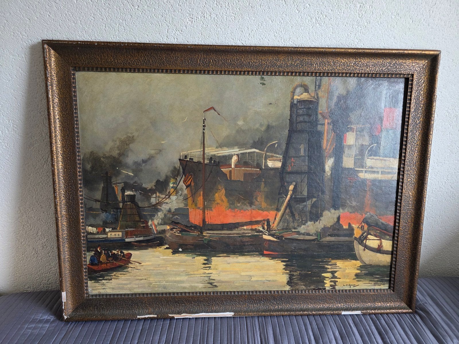 Maritiem schilderij: Graan Elevator Maatschappij Amsterdam, Maritiem / water, Doek, Realistisch, Ophalen of Verzenden