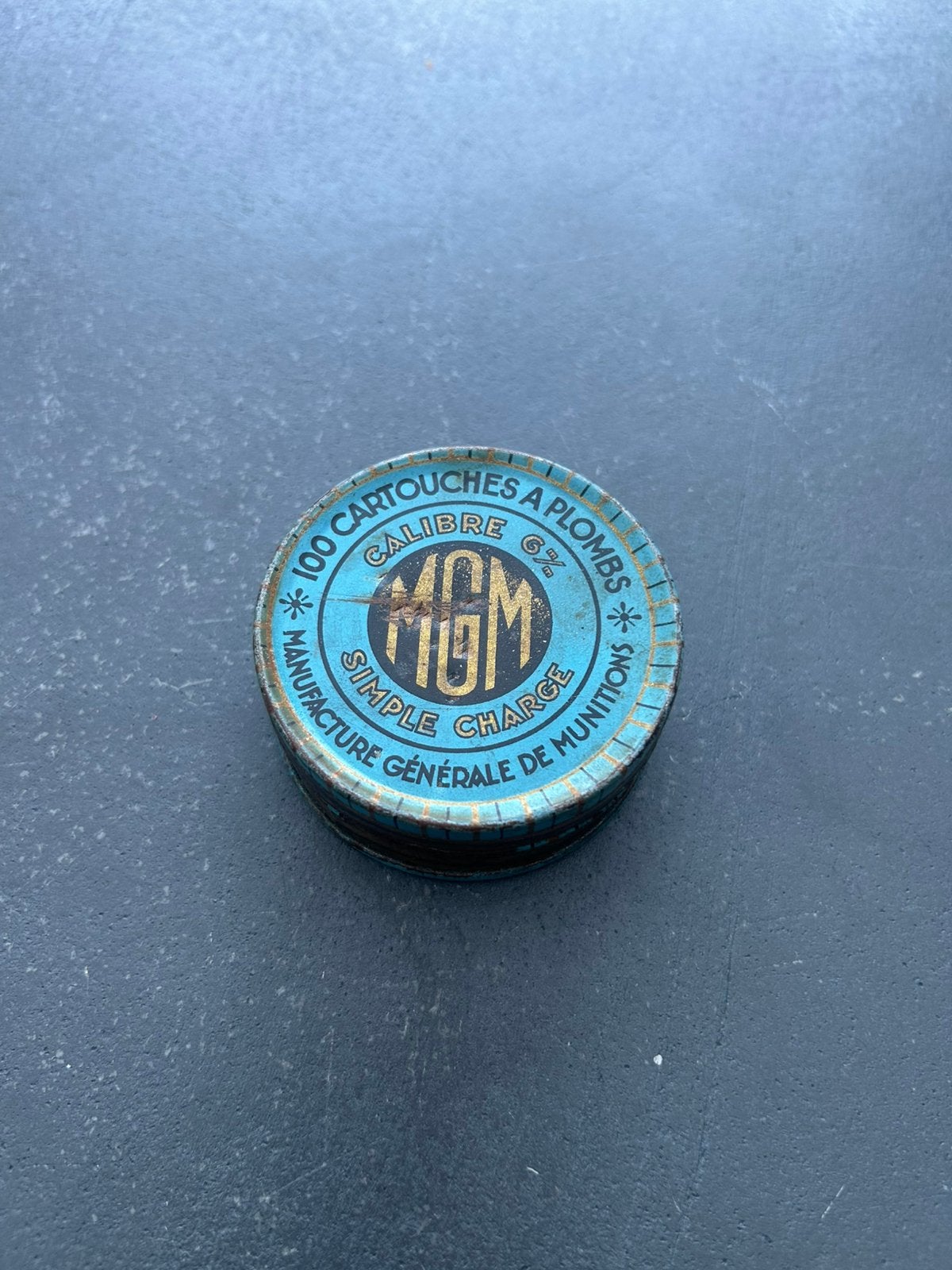 Leeg oud blikje 6mm flobert patronen mgm geweer zwartkruit, Ophalen of Verzenden