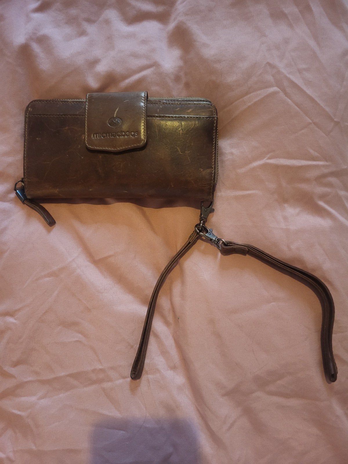 Micmacbags Leren Portemonnee met Meerdere Vakjes, Gebruikt, Bruin, Leer, Ophalen